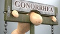 Gonorrhea impact and social influence shown as a figure in pillory to depict Gonorrhea`s effect on human health and its