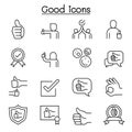 Good, approve, confirm, verify, quality icon set in thin line style Royalty Free Stock Photo