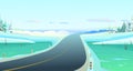 Good asphalt road. Winter daytime landscape. Quality modern empty highway. Suburban intercity pathway. Turn right with Royalty Free Stock Photo