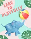 Good Baby Elephant Happy birthday card with cute Elephant Watercolor animal. Cute baby greeting card. Happy Birthday set