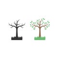 Good and bad ecology tree freen and black, vector illustration flat style on white background