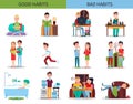 Good and Bad Habits Collection Vector Illustration Royalty Free Stock Photo