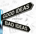 Good Or Bad Ideas Signpost Showing Brainstorming Judging 3d Illustration