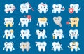 Good and bad tooth. Healthy cartoon characters and with dental problems, caries, infection and erosion. Vector unhappy