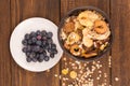 good breakfast, Organic Breakfast Quinoa with Nuts Milk and Berries, Breakfast oatmeal porridge with cinnamon, cranberries and Royalty Free Stock Photo