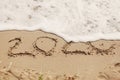 Good bye 2020 ! Wave with foam covering 2020 sign on sandy beach, leaving awful year 2020 Royalty Free Stock Photo