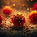 Good cells covered by cancer cells in light orange style