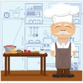 Good chef in the kitchen. Vector illustration on the theme of food and cooking