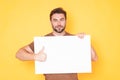 Good choice, recommend like concept with copy space. Man with blank sign board for advertising. Royalty Free Stock Photo