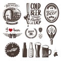 Good craft beer brewery labels, emblems and design elements tap, cap, bottle, mug, barrel