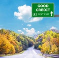 GOOD CREDIT road sign against clear blue sky Royalty Free Stock Photo