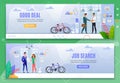 Good Deal and Job Search Cartoon Banner Flat Set Royalty Free Stock Photo