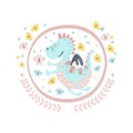 Good Dragon Fairy Tale Character Girly Sticker In Round Frame