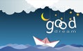 Good dream text design under the moon light and stars, Goodnight and sweet dream origami mobile concept.