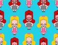 Good and evil little girl pattern seamless. girlie background. Vector illustration