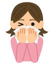 A good example of cough etiquette is to cover your mouth and nose with a tissue or handkerchief when you don`t have a mask. Royalty Free Stock Photo