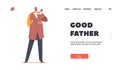 Good Father Landing Page Template. Happy Daddy Holding Child on Hands. Family Characters Dad and Toddler Son