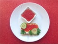 Red caviar of salmon fish, sandwich, cucumber, parsley. Royalty Free Stock Photo