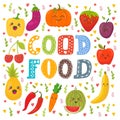 Good food. Cute happy fruits and vegetables in vector.