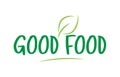 good food green word text with leaf icon logo design Royalty Free Stock Photo