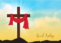 Good Friday. Background with wooden cross and sun rays in the sk Royalty Free Stock Photo