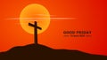 Good Friday. Crucifixion Of Jesus Christ illustration. Cross at sunset.