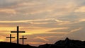 Good friday, a day of prayer and fasting text - White cloth hung on Cross crucifix and yellow gold sunset Royalty Free Stock Photo