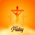 Good friday orange background with crosses and clouds Royalty Free Stock Photo