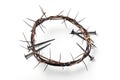 Good Friday, Passion of Jesus Christ. Crown of thorns, nails isolated on white background. Christian Easter holiday. Top