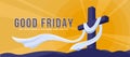 Good friday - Purple 3d cross crucifix with white cloth on mountain and yellow sunshine background vector design