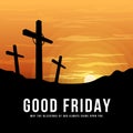 Good friday - Silhouette Black three cross crucifix with thorns at yellow gold sky and sunlight texture background vector design Royalty Free Stock Photo