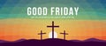 Good friday - Three cross crucifix on mountain and orange green sky and sunshine texture background vector design Royalty Free Stock Photo