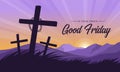 Good friday, in your grace text circle thorns and Cross crucifix on hill grass and sunset for good friday vector design