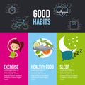 Good habits exercise healthy food sleep lettering with related i