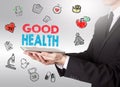 Good Health concept. Healty lifestyle background. Man holding a Royalty Free Stock Photo