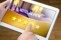 Good hotel review. Satisfied and happy customer. Royalty Free Stock Photo