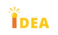 Good idea concept. Lettering Idea with a burning light bulb. Creative thinking, brainstorming symbol. Label for the Royalty Free Stock Photo
