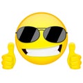 Good idea emoji. Thumbs up emotion. Cool guy with sunglasses emoticon. Vector illustration smile icon.