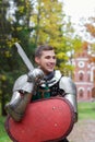 Good knight smile cute  attractive medieval fighter Royalty Free Stock Photo