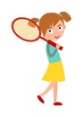 Good looking tennis player prepared for active game, action sport competition cartoon vector.