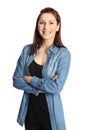 Good looking woman in jeans shirt smiling Royalty Free Stock Photo