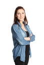 Good looking woman in jeans shirt smiling Royalty Free Stock Photo