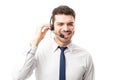 Sales rep smiling over a phone call