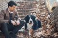 Young and hansome man with his dog Royalty Free Stock Photo