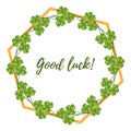 Good Luck card with four leaf green clover Royalty Free Stock Photo