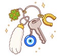 Good luck charms and amulets keyring drawing Royalty Free Stock Photo