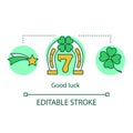 Good luck concept icon. Fortune idea thin line illustration. Horseshoe anf four leaf clover symbols. Lucky seven game Royalty Free Stock Photo