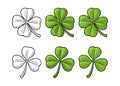 Good luck four and three leaf clover. Vintage vector engraving Royalty Free Stock Photo