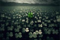 Good luck fourleaf clover standing out from a field, creative digital illustration painting