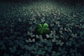 Good luck fourleaf clover standing out from a field, digital illustration artwork